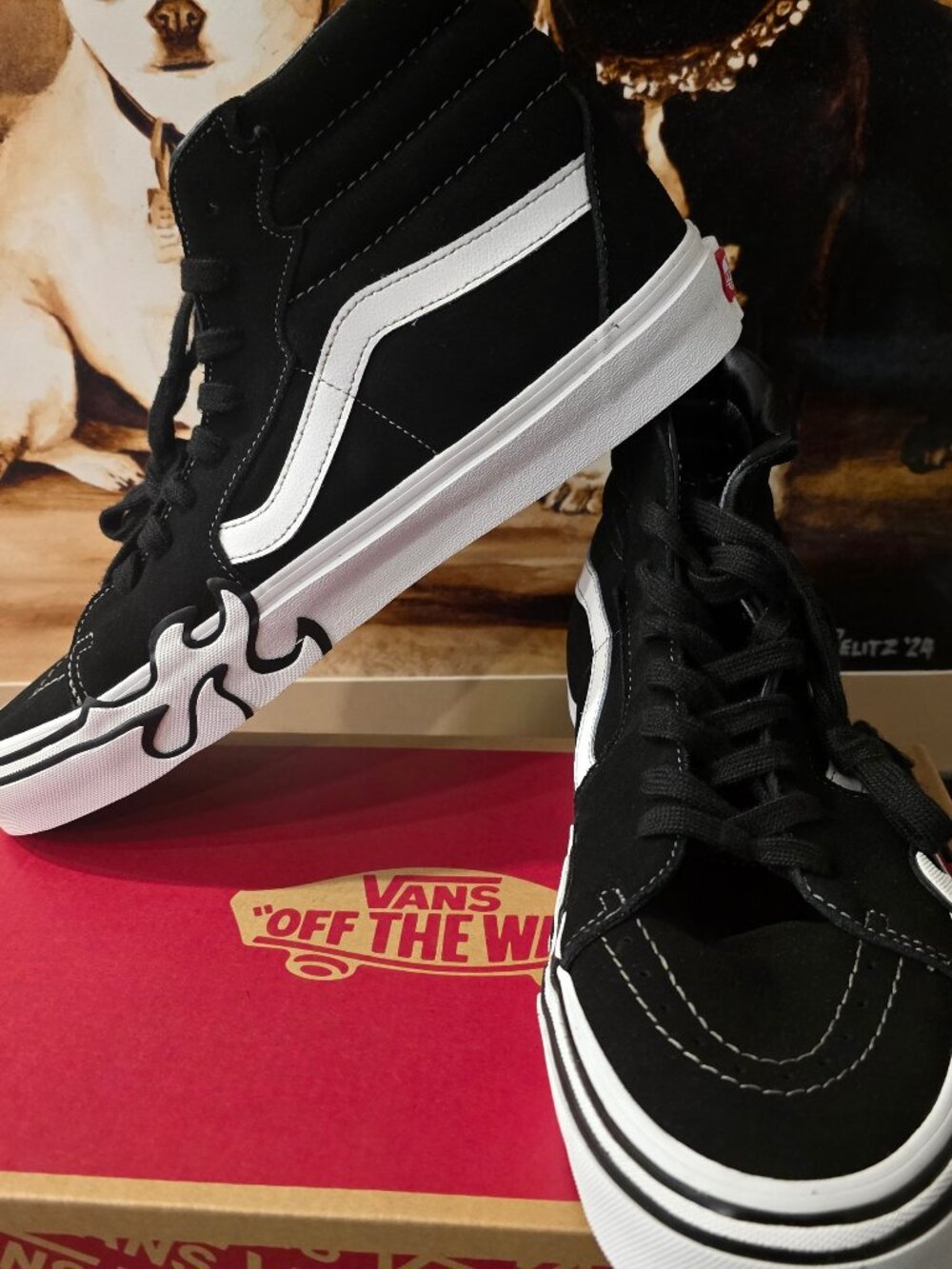 Vans SK8 Hi Flame Suede Men's Trainers Shoes - Black/White - VN0005UJBZW Sz 11